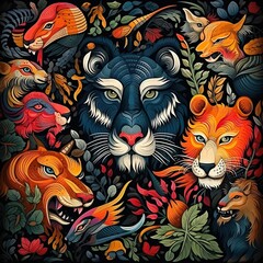 colourful illustration of wild animals AI generated