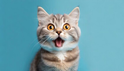adorable cute cat with surprised expression isolated on blue background banner generative ai