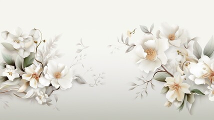 horizontal illustration of delicate white flowers wallpaper background AI generated