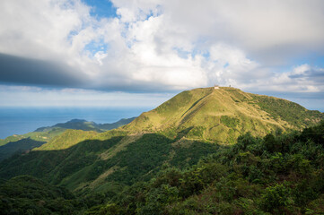 View of Wufenshan Weather Radar Station and the sea from Keelung Mountain.  Hiking and climbing in winter to enjoy Taiwan’s natural scenery and fresh air.