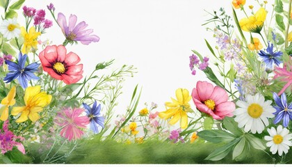 floral border the watercolor illustration features assorted wildflowers grass and greeneryma colorful flower painting botanical frame png clipart