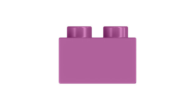 Radiant Orchid Lego Block Isolated on a White Background. Close Up View of a Plastic Children Game Brick for Constructors, Side View. High Quality 3D Rendering with a Work Path. 8K Ultra HD, 7680x4320