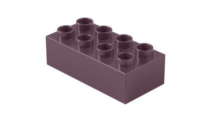 Fig Plastic Lego Block Isolated on a White Background. Children Toy Brick, Perspective View. Close Up View of a Game Block for Constructors. 3D illustration. 8K Ultra HD, 7680x4320, 300 dpi