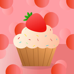 Vector illustration of cake in sweet icon style. Decorated with strawberries.