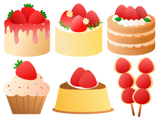 Set of colorful strawberry bakery vectors