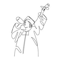 student graduate rejoices drinking champagne