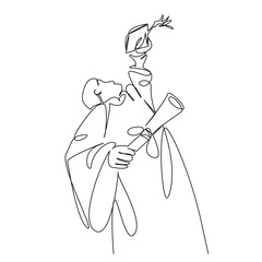 student graduate throws a shawl into the sky