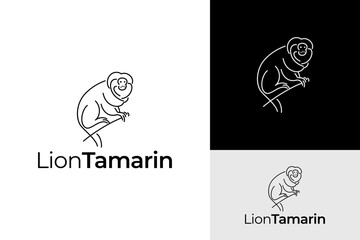 Monoline Lion Tamarin Logo Design Branding Template