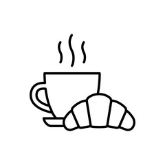 Coffee and croissant icon. Simple outline style. Bread, pastry, crescent, food and drink concept. Thin line symbol. Vector illustration isolated.