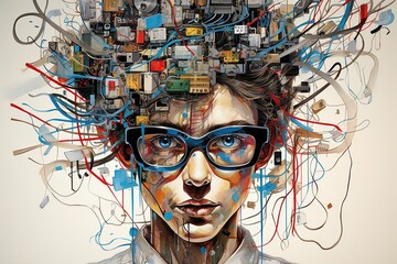 Immersed in Technology: A Person Surrounded by Digital Chaos
