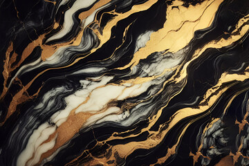 Black and gold marble texture background. Abstract design. Generative AI