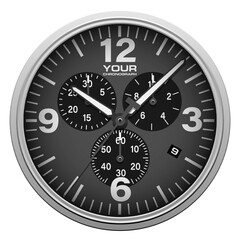 Realistic black silver dark grey clock watch face chronograph white arrow number luxury on isolated background vector
