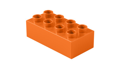 Exuberance Plastic Lego Block Isolated on a White Background. Children Toy Brick, Perspective View. Close Up View of a Game Block for Constructors. 3D illustration. 8K Ultra HD, 7680x4320, 300 dpi