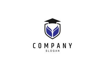 Education logo template design concept with graduation cap and book icon with shield combination