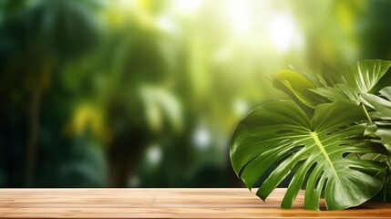 The Monstera plant, with its vibrant green leaves, creates a stunning and refreshing background that hints at the beauty of a tropical forest. The blurred effect adds depth and a touch of mystery, emp
