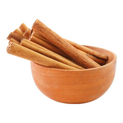 Cinnamon Stick in Wooden Bowl Isolated Transparent