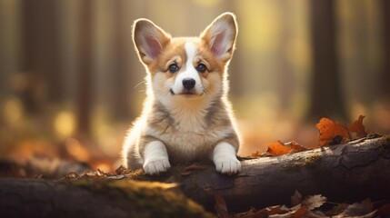 A charismatic corgi puppy with a fluffy coat, sitting attentively with an adorable expression.