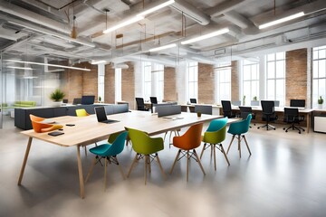 Fototapeta na wymiar modern office with colorful table collaborative spaces designed for teamwork and productivity generative al-