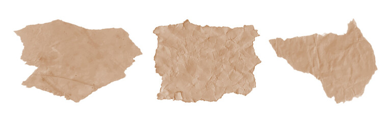 Old vintage ripped crampled pieces of brown paper
