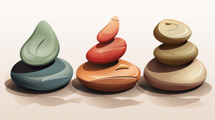 Serene Wellness Retreat: Calm Your Mind with Tranquil Spa Stones - Vector 3D Illustration for Massage, Meditation, and Holistic Health.