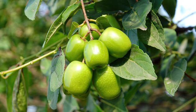 Fresh green jujube on jujube tree