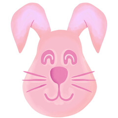 Watercolor painting of the smiling face of a cute rabbit. happy mood