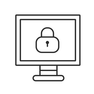 Cyber security computer icon. Padlock key