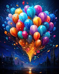 Colorful New Year Balloons. Generativ ai. - obrazy, fototapety, plakaty