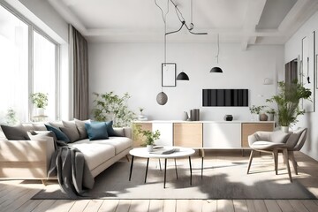 perspective of modern scandinavian living room-