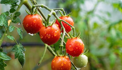 Cherry tomatoes, ripen on the vine in a garden