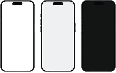 Gray vector mobile phones with different blank screens.