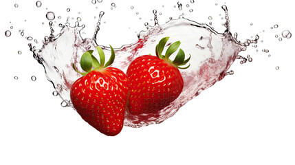 strawberry with splashes of water isolated on white background
