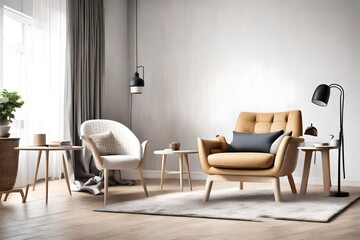 modern living room with armchair scandinavian style interior design