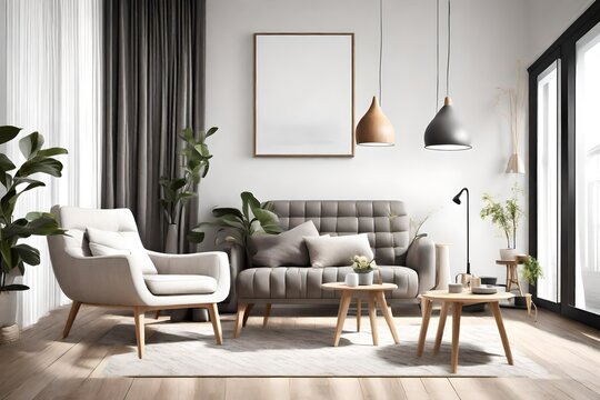Fototapeta modern living room with armchair scandinavian style interior design