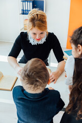 Teacher training of schoolchildren at a school lesson in the classroom