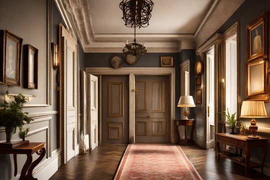 victorian style hallway interior in luxury house-