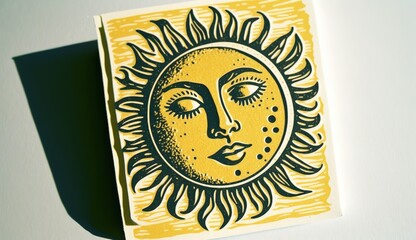 Stamp moon in the sun on a white background