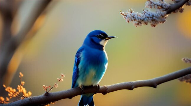 木の枝に座っている青い鳥｜blue bird sitting on a tree branch Generative AI