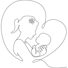 Mother and Baby Line Art