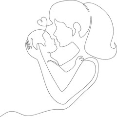 Mother and Baby Line Art