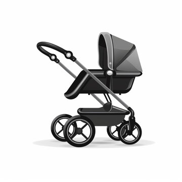 Baby carriage, baby stroller. Vector cartoon style. Isolated on white background illustration.