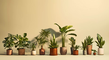 A set of potted plants in different shapes and sizes