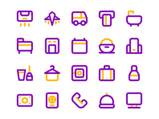 Hotel Icon Set Outline Two-Tone Style. Service Theme Icon Pack, Perfect for Websites, Landing Pages, Mobile Apps, and Presentations. Suitable for UI UX.