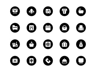 Hotel Icon Set Circular Filled Style. Service Theme Icon Pack, Perfect for Websites, Landing Pages, Mobile Apps, and Presentations. Suitable for UI UX.