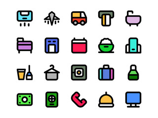 Hotel Icon Set Colored Style. Service Theme Icon Pack, Perfect for Websites, Landing Pages, Mobile Apps, and Presentations. Suitable for UI UX.