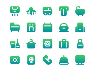 Hotel Icon Set Gradient Filled Style. Service Theme Icon Pack, Perfect for Websites, Landing Pages, Mobile Apps, and Presentations. Suitable for UI UX.