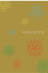 A gold background with simple mandalas and the words Seasons Greetings