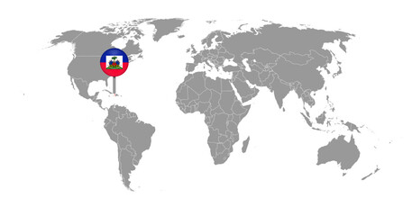 Pin map with Haiti flag on world map. Vector illustration.