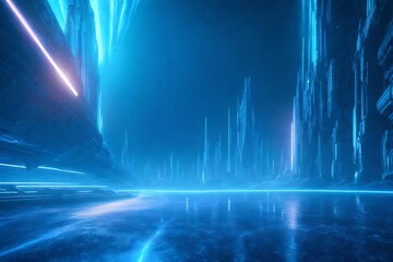 Fantasy sci-fi space scene in blue. artwork created on a computer.