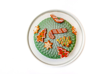 Traditional Christmas or New Year's pie. Homemade cake isolated.